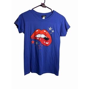 popular sports blue short sleeve shirt red lips teeth size large